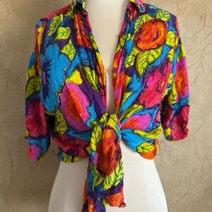 Jane Ashley Multicolor Floral Tie-Front Shirt / Shorts Sold Separately